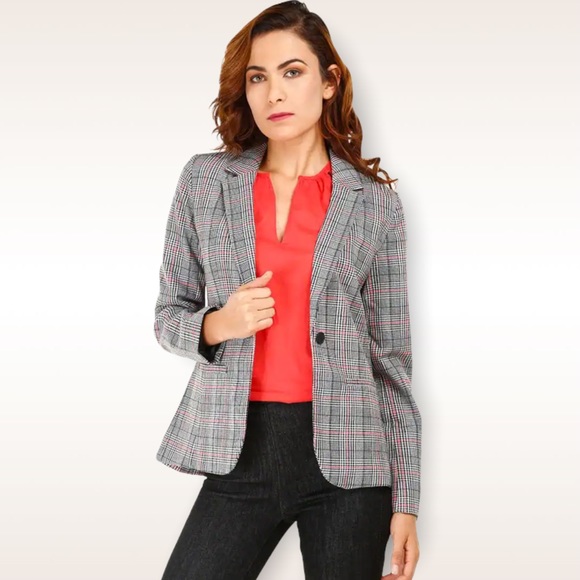 GAP Jackets & Blazers - Gap Plaid Grid Academy Blazer Jacket Black Gray Red Size 18